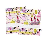 FILET - Set Due Sacchetti Asilo in Cotone Stampato, Sacchetti Cambio, Sacchetti Corredino, Sacchetti Scarpe, con Tela Aida da Ricamare, Made in Italy, 42 x 34 cm, Fantasia Principesse Beige Rosa