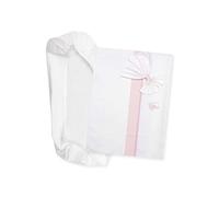 FILET - Set Lenzuolino per Carrozzina Bianco e Rosa, Composto da 1 Lenzuolo sotto con Angoli, 1 Lenzuolo Sopra con Fascia in Tela Aida da Ricamare e 1 Federa, 100% Cotone, Made in Italy
