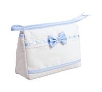 Filet - Trousse da viaggio in cotone con interno impermeabile | Chiusura con cerniera | Tela aida ricamabile all'esterno | Dim 24x16x6cm | Azzurro e bianco