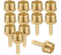 Filettatura Tubo Connettore, 12 Pezzi 6 mm Barb x 1/2" Maschio Connettori per Tubi in Ottone, Raccordo Portagomma Adattatore con Fascetta per Acqua, Gas, Aria