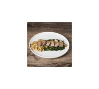 Filetto di maiale con spinaci e patate saltate in salsa di pepe