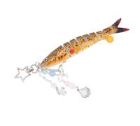FILFEEL Portachiavi Realistico con Pesce Giallo Maculato - Design 3D con Esca da Pesca con Perline di Vetro Scintillante e Accenti di Stelle Marine per Borsa, Borsetta, Zaino - Accessorio Chiave in