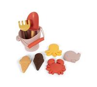 Filibabba Giocattoli da Spiaggia, 8 Pezzi Giochi Spiaggia Bambini con Secchiello, Paletta, Rastrello e Stampi per la Sabbia, in Morbido Silicone, Rosa