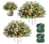 Filler di urna per alberi di Natale 2 pezzi, filler di piantatrice per vacanze, pini artificiali artificiali ad alimentazione a batteria con palo di palo e luci a LED, albero di Natale scintillio, ur