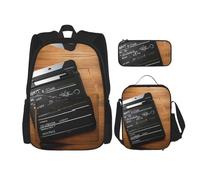 Film Clapperboard Pattern Zaini Studio Zaini con Lunch Box Astuccio Astuccio Tela Borsa da Viaggio per Studente Elementare, Nero , Taglia unica, Set di zaini per la scuola