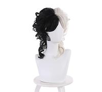 Film Crudelia Breve Ricci Nero Bianco Parrucca Cosplay Resistente Al Calore Capelli Sintetici Crudelia de Mon Donne Lolita Carnevale Parrucche Del Partito