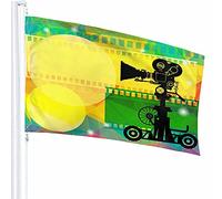 Film Flag Decor 3x5 Ft Cinema Movie Camera Cerchio geometrico Triangolo Diamond Collage Studio Tape Poliestere Motivo stampato Decorazioni per esterni per case e giardini