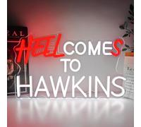 Film Insegna al neon Welcome to Hawkins Luci al neon per camera da letto Sala giochi dimmerabile Inferno arriva a Hawkins Segni a LED spaventoso luminoso cartello per casa uomo caverna film fan regali