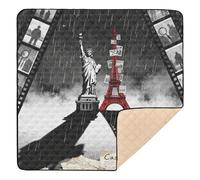 Film Noir Statua della Libertà e Torre Eiffel Tappetino da gioco per bambini, in morbida schiuma, portatile, per attività di intrattenimento, per neonati, neonati, bambini, 127 x 127 cm