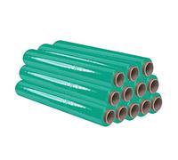 Film para Embalar 50 cm de Ancho y Estirable Hasta 300 Metros de Longitud - Rollo de Film Elástico Manual para Embalaje Industrial (12 ud, verde)