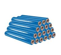 Film para Embalar 50 cm de Ancho y Estirable Hasta 300 Metros de Longitud - Rollo de Film Elástico Manual para Embalaje Industrial (18 ud, azul)