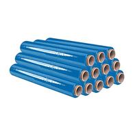 Film para Embalar 50 cm de Ancho y Estirable Hasta 300 Metros de Longitud - Rollo de Film Elástico Manual para Embalaje Industrial (12 ud, azul)