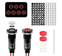 FILN 2 pezzi 12 mm IP67 impermeabile LED luce di segnalazione, alloggiamento in metallo 12-24 V DC con 180 simboli per auto, barca, industria, quadro elettrico (rosso)