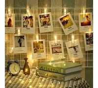 Filo 10 luci LED bianco caldo con mollette a batteria per 10 Foto Clip Stringa Illuminazione, 200 cm per Giardini, Casa, Matrimonio, Festa di Natale, albero di natale, Compleanno