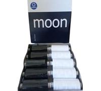 Filo da cucito in poliestere Moon nero e bianco 10 X 1000 m confezione da 120 strati di CoatsBox da 10 bobine - Moon fili per ogni uso per cucito, overlock, quilting, cuciture