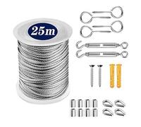 Filo Di Acciaio 1Set 10/15/20/25/30/50M Kit di fune multifunzione Cavo in acciaio inossidabile for tenda Appeso stendibiancheria Corde for guardrail esterno(Type3 25M)