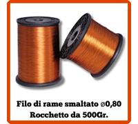 Filo di rame smaltato alte temperature bobina da 500gr=500mt ø0,80 magnetico