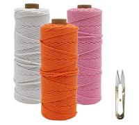 Filo Macramè di Cotone Naturale 2 mm x 100 m - Set da 3 Pezzi per Piante da Parete, Artigianato - Rosa, Arancione, Bianco