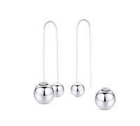 Filo Orecchino Lineare Geometrico Lungo Sottile a Goccia Sfalsata .925 Argento Sterling Doppia Sfera Pendenti per Donne e Adolescenti 8,12 MM Sfera
