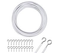 Filo per Tende 10M Bianco Cavo per Tende Linea del Sipario Corda per Tende e Tende da Doccia, con 10 Pezzi Ganci Avvitabili e 10 Pezzi Golfari, Corda per Tendere Panni o Bastone per Tende