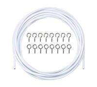 Filo per Tende,3M Bianco Corda per Tende a Filo Cavo per Tende,Filo Stendibiancheria con 8 Occhi e 8 Ganci,Kit di Cavi Sospesi per Tende da Doccia per Canne della Tenda Netta