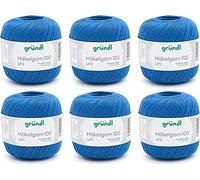 Filo per uncinetto Gründl 100 (filo di cotone mercerizzato per uncinetto 566 m, misura dell'ago: 1,5-2, 100% cotone, blu reale, 6 x 100 g, 6
