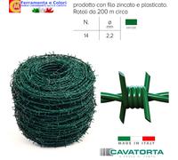 200 METRI FILO SPINATO SPINOSO ZINCATO PLASTICATO VERDE N° 14 RECINTO RECINZIONE