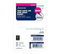 Filofax Agenda tascabile 2024 in lingua inglese/francese/tedesca due giorni per