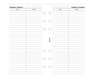 Filofax Personal Telephone Numbers Notepaper Refill