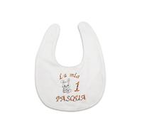 FiloMagia Bavaglino Neonato Ricamato Pasqua 100% Cotone Bianco - La Mia Prima Pasqua con Coniglietto e Uova - Regalo Perfetto per Bebè