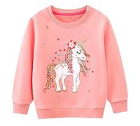 FILOWA Felpa per Bambina, Ragazza Unicorno Floreale Ricamata Pullover Maglione Cotone Girocollo Moda Manica Lunga Maglietta Casual Top Senza Cappuccio Felpe 4-5 Anni, Rosa
