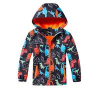 FILOWA Giacca Impermeabile per Ragazzi Giacca da Pioggia Foderato in Pile Bambino Antipioggia Softshell Giubbotto con Riflettore Dinosauri Cappotto Calda All'aperto Campeggio Giacche 7-8 anni, Blu