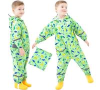 FILOWA Impermeabile per Bambini Bambino con Cappuccio Antipioggia Cappotto Pioggia Giacca Lunge Economico Leggero Poncho Completo Tuta Impermeabile per Ragazzi Ragazzo 3-5 Anni, Verde Dinosauri