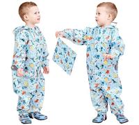 FILOWA Impermeabile per Bambini Bambino con Cappuccio Antipioggia Cappotto Pioggia Giacca Lunge Economico Leggero Poncho Completo Tuta Impermeabile per Ragazzi Ragazzo 5-7 Anni,Azzurro Dinosauri
