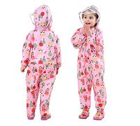 FILOWA Impermeabile Pioggia Bambina Impermeabile Antipioggia Tuta Bambini con Cappuccio Ragazze Ragazza Rosa Modello Poncho Portatile Jogging Tutto in Uno Giacche Impermeabili Bimba 3-5 Anni
