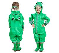 FILOWA Impermeabile Pioggia Bambino Impermeabile Antipioggia Bambini e ragazzi Tuta Poncho Portatile con Cappuccio Verde Rana Modello Jogging Tutto in Uno Giacche Impermeabili Bimbo 5-7 Anni