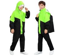 FILOWA Impermeabile Tuta Bambino Leggero Antipioggia Giacca con Cappuccio & Pantaloni Impermeabili con Riflettenti Tuta Pioggia Completo Abbigliamento per Bambini 11-12 anni, Verde Fluorescente