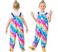 FILOWA Pantaloni Impermeabili Bambina Ragazze Pantalone Antipioggia con Striscia Riflettente Tasca Pantaloni Fango Colorato Unicorno Traspirante Salopette Antipioggia per All'aperto Bambini 5 Anni