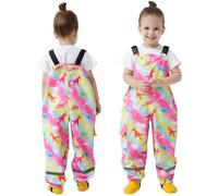 FILOWA Pantaloni Impermeabili Bambina Ragazze Pantaloni Antipioggia con Striscia Riflettente Tasca Pantalone Fango Dinosauro Stampa Salopette Antipioggia Traspirante Abbigliamento Pioggia per 4 Anni