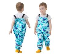 FILOWA Pantaloni Impermeabili Bambino Ragazzo Pantalone Antipioggia con Striscia Riflettente Pantaloni Fango Blu Dinosauro Salopette Antipioggia Traspirante Abbigliamento Pioggia per Bambini 6 Anni