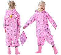 FILOWA Tuta Impermeabile Antipioggia Bambina Pioggia con Cappuccio Ragazza Leggero Portatile Jogging Tutto in Uno Poncho Giacche Impermeabili Bimbi Unisex 5-7 Anni, Rosa Unicorno
