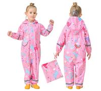 FILOWA Tuta Impermeabile Antipioggia Bambina Pioggia con Cappuccio Ragazza Leggero Portatile Jogging Tutto in Uno Poncho Giacche Impermeabili Bimbi Unisex 1-3 Anni, Rosa Unicorno