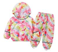 FILOWA Tuta Impermeabile con Cappuccio Bambina Tuta Antipioggia Completo Leggero Impermeabili Giacca & Pantaloni con Strisce Riflettenti Tuta Pioggia Waterproof Abbigliamento per Ragazza 1-2 anni