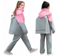 FILOWA Tuta Impermeabile con Cappuccio Bambina Tuta Antipioggia Leggero Impermeabili Giacca & Pantaloni Completo con Strisce Riflettenti Tuta Pioggia Waterproof Abbigliamento per Ragazze 8-9 anni,Rosa