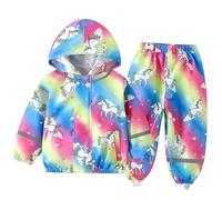 FILOWA Tuta Impermeabile Ragazza con Cappuccio Traspirante Antipioggia Giacca & Pantaloni Impermeabili con Strisce Riflettenti Pioggia Completo Escursione Waterproof Abbigliamento Ragazzi 5-6 anni