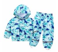 FILOWA Tuta Impermeabile Ragazzo con Cappuccio Traspirante Antipioggia Giacca & Pantaloni Impermeabili con Strisce Riflettenti Pioggia Completo Escursione Waterproof Abbigliamento Ragazzi 5-6 anni