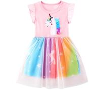 FILOWA Vestito Senza Maniche Bambina Unicorno Abito Ragazza Cavallo Stella Rosa Tulle Ricamo Belle Estate Cotone Casual Abiti Ragazze 6-7 Anni