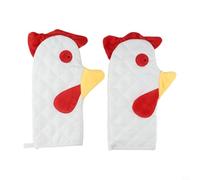Filteilect Guanti da forno a forma di gallo, resistenti al calore, in lino, per cucinare, guanti isolanti con simpatico design divertente, rosso, bianco, giallo, set da 2 (2 pezzi)