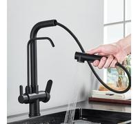 Filter Kitchen Faucet Black 2 in 1 Purification Kitchen Faucets Flexible Pull out 2 Ways Hot Cold Mixer Tap Crane,Matte Black Faucet