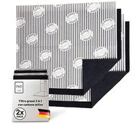 FilterBase® Filtro a carbone attivo per cappa aspirante | Confezione da 2 | Filtro piatto per grassi + filtro a carbone per cappa aspirante | Tappetino filtrante in carbone attivo tagliabile 57x47 cm